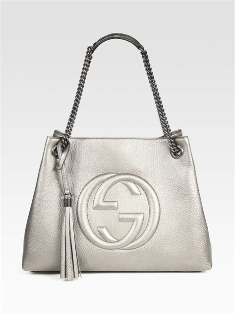 gucci soho metallic leather shoulder bag gunmetal|Gucci soho small leather bag.